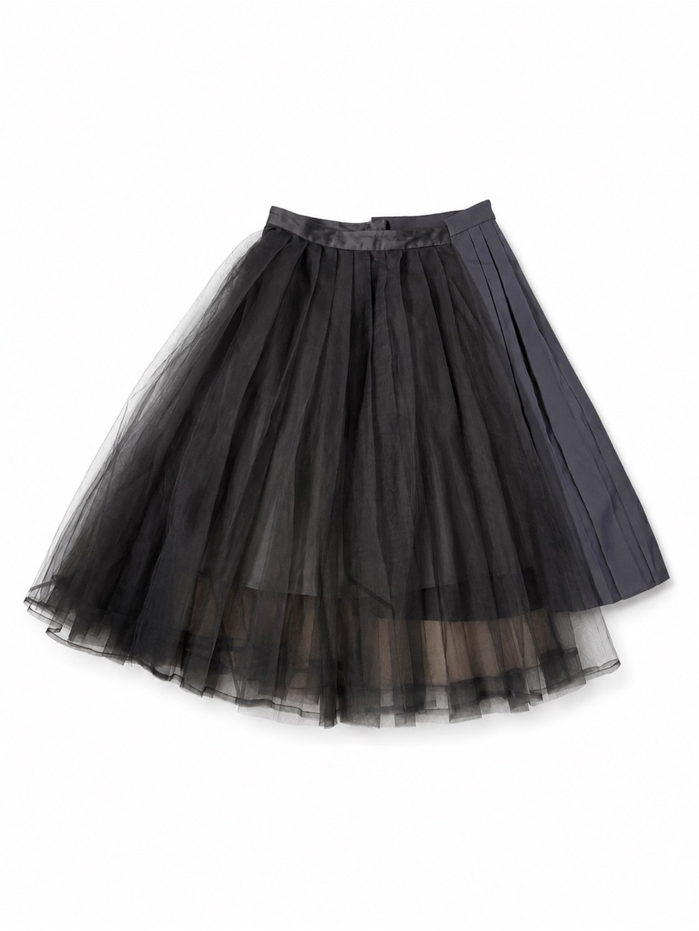 JNBY Charcoal Grey Layered Tulle Pleated Midi Skirt - Size L